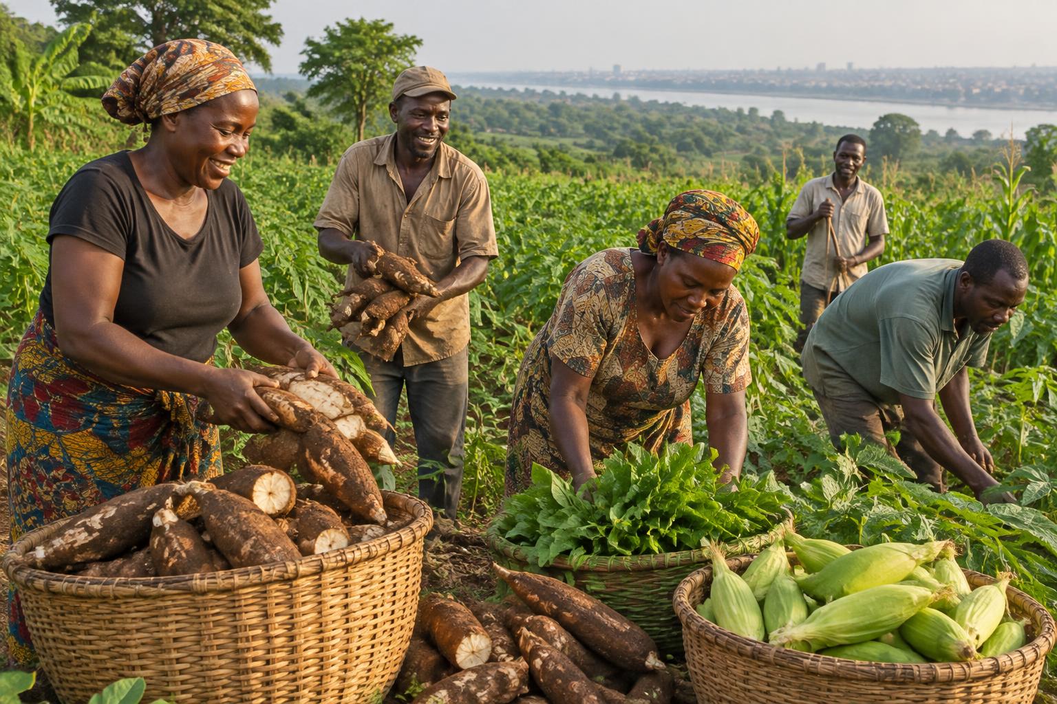 Productrices et producteurs congolais récoltant le manioc et le maïs