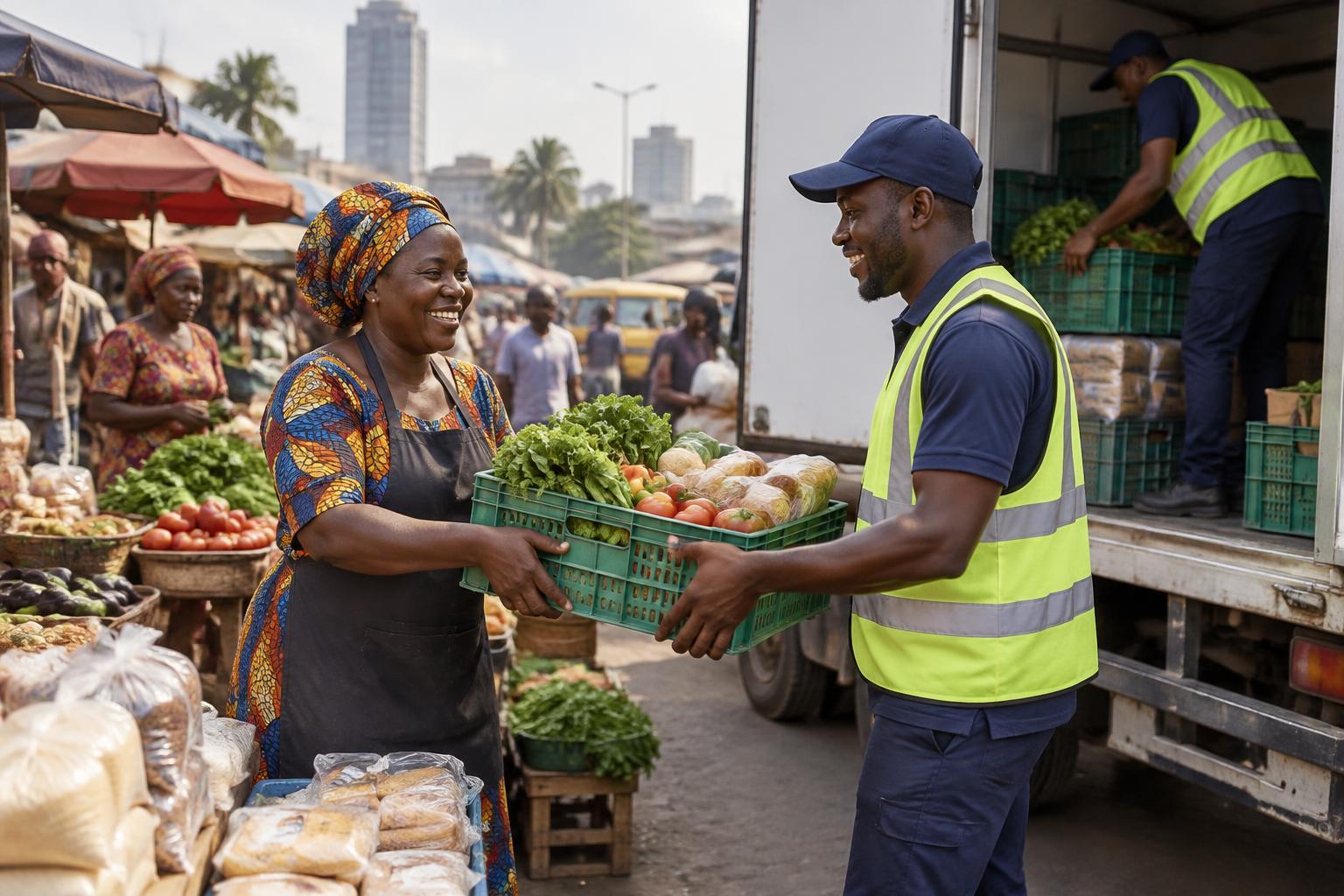 Livraison de produits frais dans un marché de Kinshasa